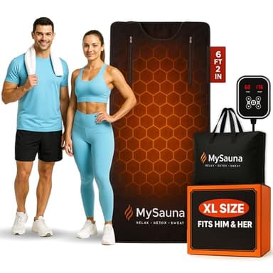 MySauna XL Infrared Sauna Blanket | Fits Him & Her | Fast Sweat, Sauna Bag Reaches 176°F | At-Home Sauna Blanket for Detox & Relaxation | Size 6.2 x 3 ft | Includes Carry Bag & Upgraded Control Panel