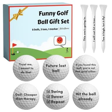 HahaHome Funny Golf Ball Gift Set for Dad, Mom, and Golfers - Funny Golf Gifts for Men - Includes 6 Balls, 3 Tees, and 1 Marker
