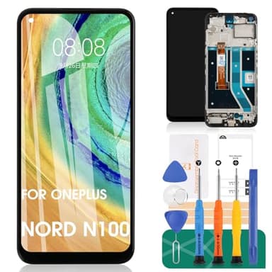 for OnePlus Nord N100 LCD Screen for OnePlus Nord N100 Screen Replacement for Nord N100 Display BE2013 Touch Digitizer Assembly BE2015 BE2011 BE2012 Repair Kits(Black with Frame)