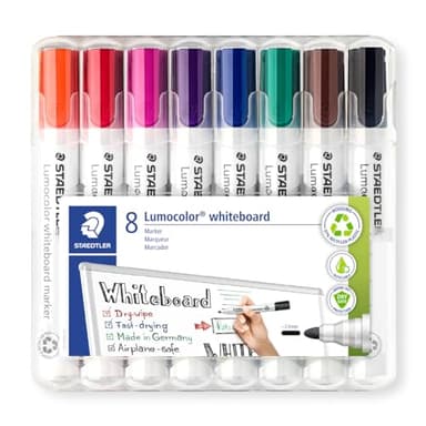 STAEDTLER 351 WP8 Lumocolor Whiteboard Marker Bullet Tip - Assorted Colours (Pack of 8)