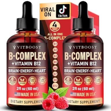 2 Pack Vitamin B Complex 20000 mcg - Vitamin B12 Sublingual Methylcobalamin Extra Strength Raspberry Liquid Drops for Women and Men - USA Made, B1, B2, B3, B5,B6, Biotin, Folic Acid | 4fl oz (120ml)