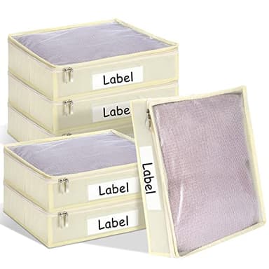Panelee 6 Pcs 14 x 12 x 3 Inch Sweater Storage Bags Easy Gliding Zippered Sweater Package Organizer Closets Under The Bed Zippered Storage Bags with Label Pocket to Avoid Dust Dirt(Beige)