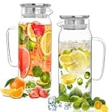 Set of 2 Glass Pitcher with Lid,2 Quart (64 oz / 1.9 Liter) Leak Proof,Glass Water Jugs, BPA-Free,Microwave & Dishwasher Safe Pitcher,Sun & Iced Tea, Sangria,Cold Brew Coffee & More