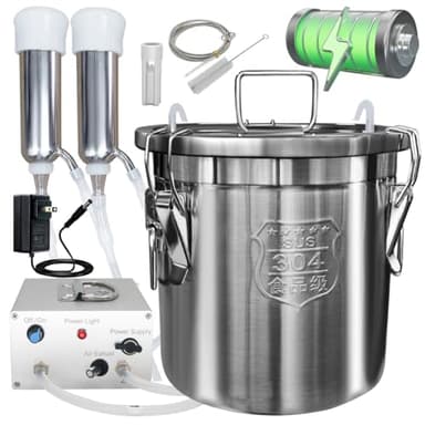 Hantop 12L Cow Milking Machine, Rechargeable Battery Powered Speed Adjustable Pulsating Vacuum Pump, 304 Stainless Steel Milk Bucket with Auto Stop Check Valve Cow Milker Machine (Pro Model)