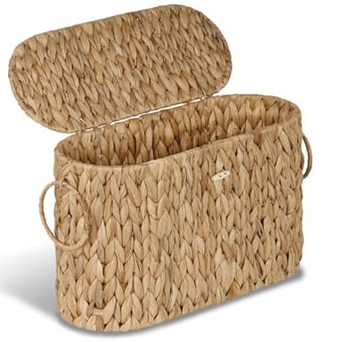 efluky Toilet Paper Storage Basket, Water Hyacinth Slim Toilet Paper Holder with Lid- Holds Up to 9 Mega Rolls, Home Bathroom Decor Organizer