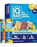 IQBAR Brain and Body Plant Protein Bars - Fruit Lovers Variety - 12-Count Low Carb - Gluten Free, High Fiber, Vegan Snacks - Low Sugar Meal Replacement