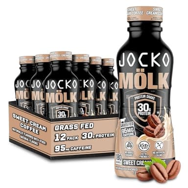Jocko Fuel Mölk 30g Grass Fed Protein Shakes - No Added Sugar Protein Drinks KETO Friendly - Ready to Drink 12 FL Oz (Pack of 12) Sweet Cream Coffee