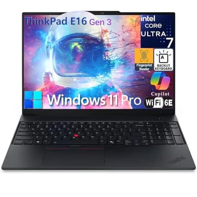Lenovo ThinkPad E16 Gen 3 Laptop Computer for Business, Lifetime Office 365, Intel Ultra 7 255H, Arc 140T, 16GB DDR5 RAM, 1TB PCIe SSD, WiFi 6E, 16" FHD+, Webcam, Windows 11 Pro, Type C RJ45 Cable