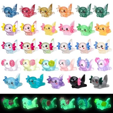 GGSTDDUP 29 Pcs Luminous Mini Resin Axolotl Glow in The Dark Little Tiny Resin Figurines Axolotl Bulk for DIY Garden Dollhouse Birthday Party Decoration Aquarium