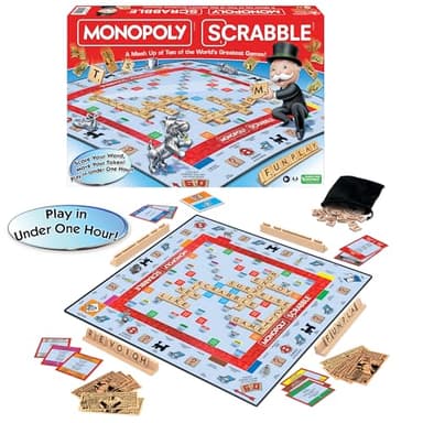 Monopoly Scrabble Game, Play in Under ONE Hour, Score Your Scrabble Word - Move Your Token, By Winning Moves Games USA, Mash-Up of 2 of the World's Greatest Games, 2 to 4 Players Ages 8+ (1250)