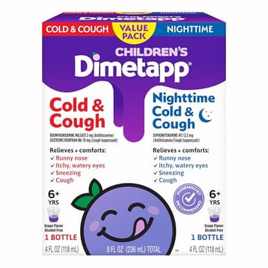 Children's Dimetapp Cold & Cough Value Pack, Antihistamine, Cough Suppressant, Grape Flavor, (2) 4 Oz Bottles – Packaging May Vary.