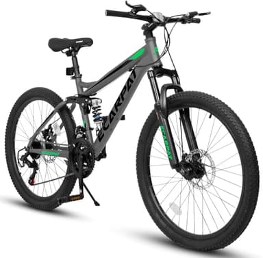 Ecarpat 24 26 Dual Full Suspension Mountain Bike，21-Speed Dual Disc Brakes Carbon Steel Mens Women Mountain Bike, Sport Cycling MTB Bicycle for Adult