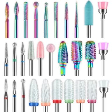 30Pcs Nail Drill Bits Set: 3/32 Inch Carbide Cuticle Ceramic Diamond Nail Bits for Nail Drill for Acrylic Gel Nail Manicure Pedicure Remover Tools for Home Salon