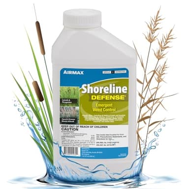 Airmax Shoreline Defense Emergent Weed Control Concentrated Treatment, Aquatic Herbicide (Glyphosate) for Phragmites, Pond Grass & Cattails, 1 Quart