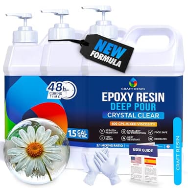 CRAFT RESIN Deep Pour Epoxy Resin Kit 1.5 Gallon – for 2” Pours, Casting Resin Epoxy for River Tables, Wood, Flower Preservation & DIY Crafts – Crystal Clear & Bubble Free, UV Resistant & Food Safe