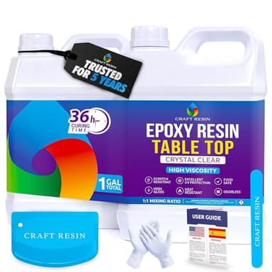 CRAFT RESIN Table Top Epoxy Resin Kit 1 Gallon – Ultra Clear, High-Gloss, UV & Scratch Resistant Finish, Bubble-Free, Self-Leveling & Food Safe. Best For Countertops, Bar Tops, Tumblers & Wood Coating