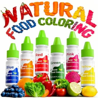 Natural Food Coloring - 6 Colors Dye Free Food Coloring, Strong Color Power, Gluten-Free, FD&C & Artificial Dye Free Formula for Baking, Icing and Cooking, Cakes, Cupcakes, Frosting，Easter Eggs & Holiday Treats