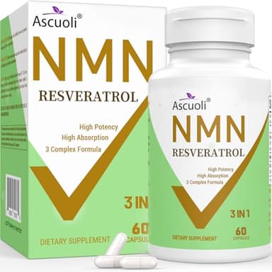 99% Ultra Purity NMN 500mg + Trans-Resveratrol 600mg, 1150mg NMN Resveratrol Supplement, 3-in-1 Advanced Formula for Boost* NAD, Cell, Immune, Energy & Muscle, Healthy Aging, Stabilized Form - 60 Caps