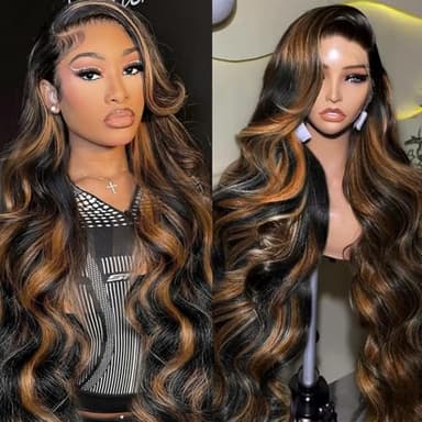 Vemalin Highlight Ombre Lace Front Wig Human Hair Body Wave Lace Front Wigs Human Hair Pre Plucked 13x4 1B/30 Brown Highlight Wig 200 Density Colored 26 Inch Balayage Wigs for Women