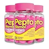 Pepto Bismol Chews, Fast and Effective Digestive Relief from Nausea, Heartburn, Indigestion, Upset Stomach, Diarrhea, 72 Total (3 Packs of 24)