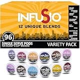 InfuSio Coffee Pods 96 Count Variety Pack with 12 Sophisticated Dark Bold and Medium Roast Blend Single-Serve Coffee Pods for Keurig K Cups Brewers - Premium Roasted Coffee - Keurig 2.0 Compatible