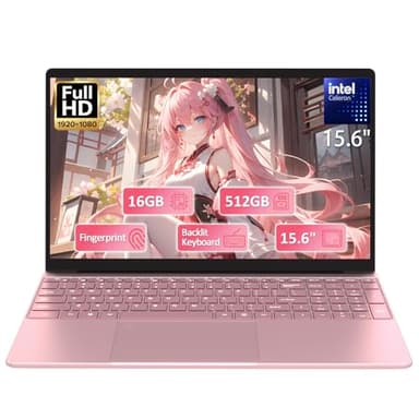 Molegar 15.6“ Rose Gold Laptop with Backlit Keyboard and Fingerprint Reader,16GB RAM 512GB NVMe SSD,Webcam,WiFi 5,BT 4.2,HDMI,USB,Cheap Laptops Computer for Work School Home Office Professional Use