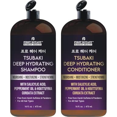 Korean Tsubaki Deep Hydrating Shampoo & Conditioner Set – With Hyaluronic Acid, Biotin & Argan Oil – Nourishing, Moisturizing – Sulfate & Paraben Free – For All Hair Types, 16 fl oz