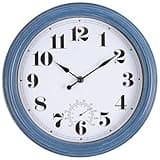 Aurowit Outdoor Wall Clock 12 Inch Waterproof Outdoor Clocks with Thermometer Wall Clock Battery Operated Non-Ticking for Patio Pool Garden, Retro Light Blue