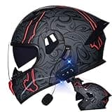 Bluetooth Modular Motorcycle Helmet Dual Visor Flip Up Full Face Helmet DOT Approved Street Bike Helmet Built-in Dual Speaker with Microphone for Adult Men and Women M-XXL(B,XL=(61-62CM))