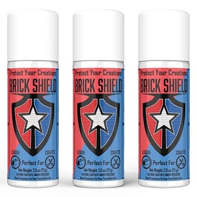 BrickShield Plastic Adhesive Spray Glue (3 Pack) - Temporary Glue Spray Adhesive for Bricks, Blocks and Multipurpose - Ideal Spray Adhesive for Crafts, Lego - Net Wt 2.5 oz - Non-Toxic Made in USA