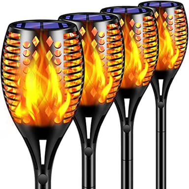 TomCare Solar Lights, 43" Waterproof Flickering Flames 96 LED Torches Outdoor Landscape Decoration Lighting Auto On/Off Pathway Lights for Garden Patio Yard, Black(4)