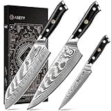 Damascus Kitchen Knife Set 3 PCS: NSF Food-Safe Japanese Knives with VG10 Steel Core, Ultra-Sharp Professional Chef Knife Set and Full Tang G10 Handle, Elegant Box