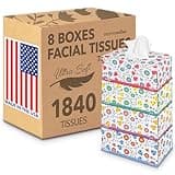 Premium Bulk Tissues, 8 Tissue Boxes of 230 Count Tissues, 2-Ply Soft Facial Tissues for Offices or School, Made in the USA, 1840 Total Count Bulk Face & Nose Tissue Paper for Home or Professional Use