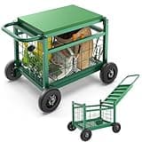 FLINTER Rolling Garden Work Seat with Wheels, Heavy Duty Gardenning Cart with Seat - Garden Rolling Cart Stools w/Wheels for Seniors