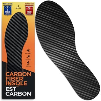 EstCarbon - Carbon Fiber Insole - 1 pc, Men 9, Women 9.5 - Unisex Orthotic Shoe Insert - Stiff Foot Plate - Turf Toe, Hallux Rigidus, Flat Feet, Plantar Fasciitis, Mortons Extension