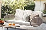 YITAHOME Outdoor Porch Swing, 3-Seater Patio Swing Chair with 4 Comfort Cushions, Sturdy Iron Frame, 800lbs Capacity, Wicker Hanging Bed for Backyard, Garden, Patio, Bedroom (Beige)