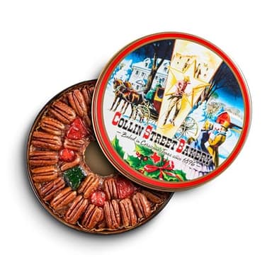 Collin Street Bakery DeLuxe Fruitcake - Handcrafted Fresh with Pecans, Pineapple, Papaya, Ripe Cherries, Raisins, & Honey - Giftable Collector's Tin - Baked in Texas Since 1896-8" - 102A (2 lbs 14 oz)