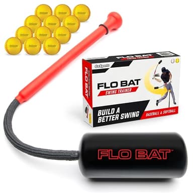 GoSports Baseball & Softball Rope Swing Trainer - Hitting System Training Equipment - Includes FLO BAT with 12 Foam Baseballs & Tote Bag
