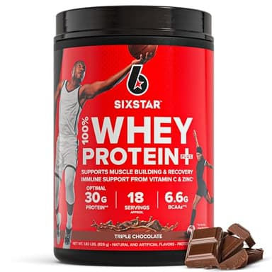Six Star Whey Protein Powder Whey Protein Plus | Whey Protein Isolate & Peptides | Lean Protein Powder for Muscle Gain | Muscle Builder for Men & Women | Triple Chocolate, 1.82 lbs (826 g)