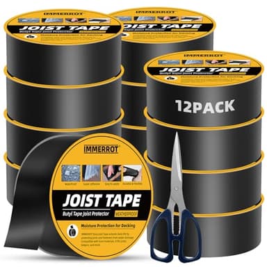 IMMERROT 12 Pack Joist Tape for Decking 1-5/8" x 50' Weather-Resistant Butyl Joist Tape, Self Adhesive Deck Flashing Tape for Wood Decks Beams Roof, 1-5/8 inch x 50 feet