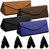 Flutesan 4 Pack Foldable Glasses Sunglasses Case PU Hard Shell Eyeglasses Case Leather Glass Case 4 Cleaning Cloths (Classic Color)