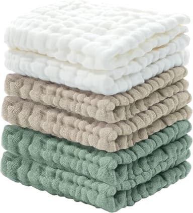 Cuddle Campus Baby Washcloths 6 Packs, Muslin Washcloths Baby,Cotton Burp Cloths, Extra Absorbent and Soft Wash Clothes for Newborns, 12x12 Inches