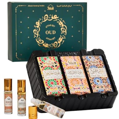 Dukhni Oud Attar Oil Set Arab perfume oils for men and women | 3 assorted roll on perfume scents x 6ml | Arabic oudh oil fragrances | Eid, Ramadan Gift Set, Halal & Vegan Islamic Fragrance