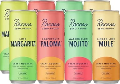 Recess Zero Proof Craft Mocktails, Alcohol Free Drinks, With Adaptogens, Non-Alcoholic Beverage Replacement, Mixer, Celebration, Party, (Sampler, 12oz, Pack of 12)