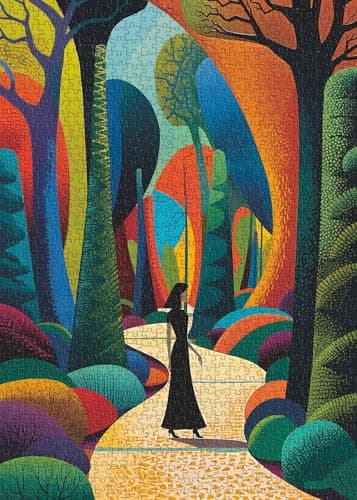 PICKFORU Silent Woods 1000 Piece Puzzle for Adults, Geometric Art Woman Jigsaw Puzzles, Nature Geometric Modern Art Adult Puzzles