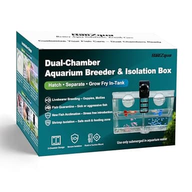 BaoZqua Dual-Chamber Aquarium Fish Breeder & Isolation Box, Transparent Hatching Incubator Tank with Suction Cups & Hook, Nursery for Livebearer Guppy Fry Breeding and Betta Fish, Shrimp Quarantine