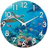 Outdoor Clock - Nautical Coastal Ocean Decor,Waterproof Indoor Outdoor Wall Clock for Patio Pool Garden Home,Blue 12 Inch,Sea Turtle