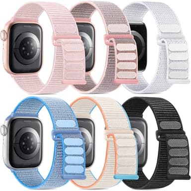 WJK Compatible with Apple Watch Series 11 10 42mm Band for Women 38mm 40mm 42mm, Nylon Solo Loop Sprot Strap for iWatch Bands for Women 9 8 7 6 5 4 3 2 1, 6 Pack