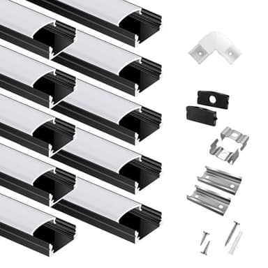 hunhun 10-Pack 6.6ft/2Meter U Shape Black LED Aluminum Channel System with Milky Cover, End Caps and Mounting Clips, Aluminum Channel Profile for LED Strip Light Diffuser Installations (10pack*6.6ft)