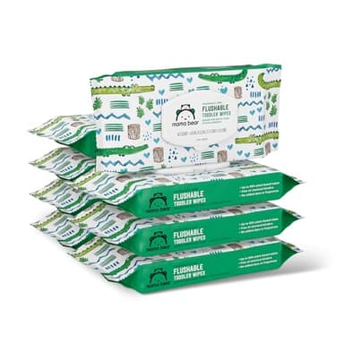 Amazon Brand - Mama Bear Flushable Toddler Toilet Wipes, Unscented, Formulated without Fragrance, Hypoallergenic, Plant-Based, Septic Safe, 336 Count, 8 Packs of 42